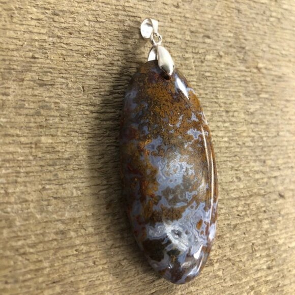 Rare Crazy Lace & Plume Agate Necklace Pendant - Picture 3 of 6